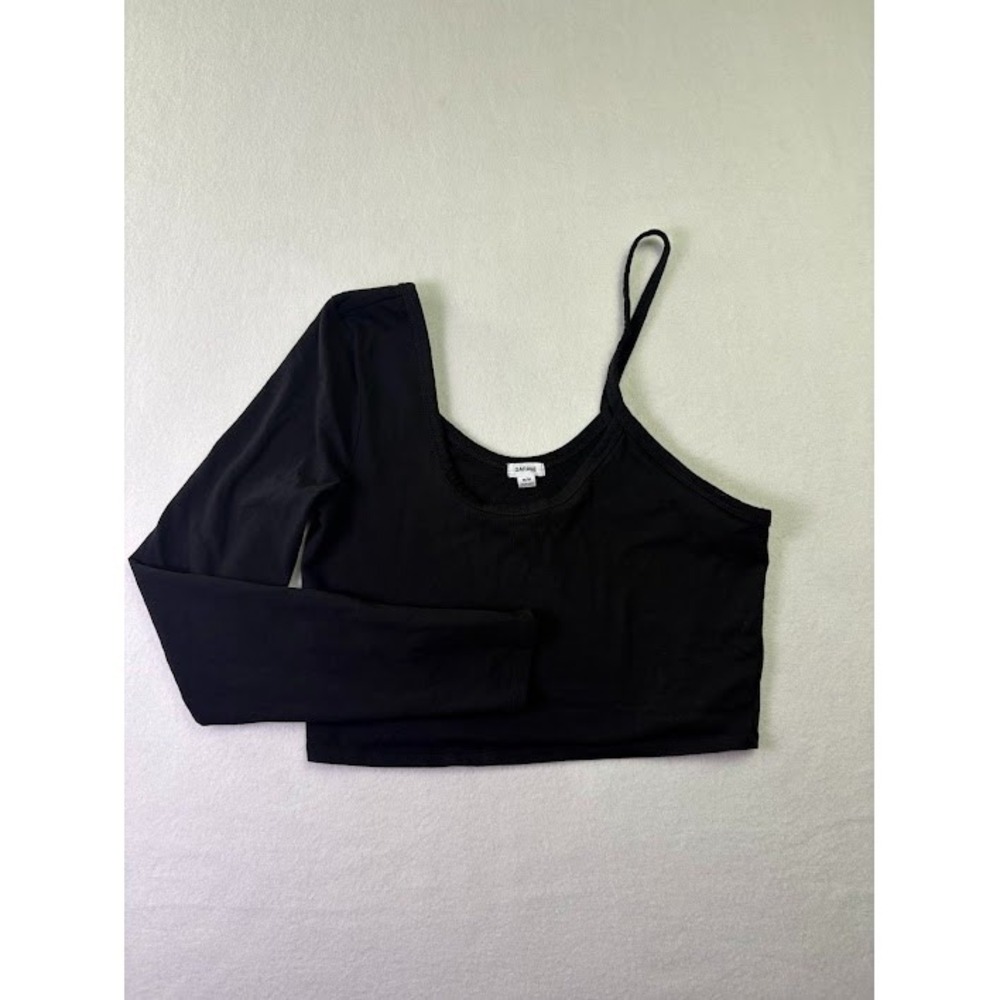 Garage Women's Top Size Medium One‎ Sleeve Black Stop Cropped Knit